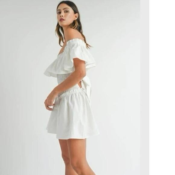 Mable JILL RUFFLED OFF THE SHOURDER ROMPER White Women’s Sz M Cottagecore Bride - Picture 6 of 10